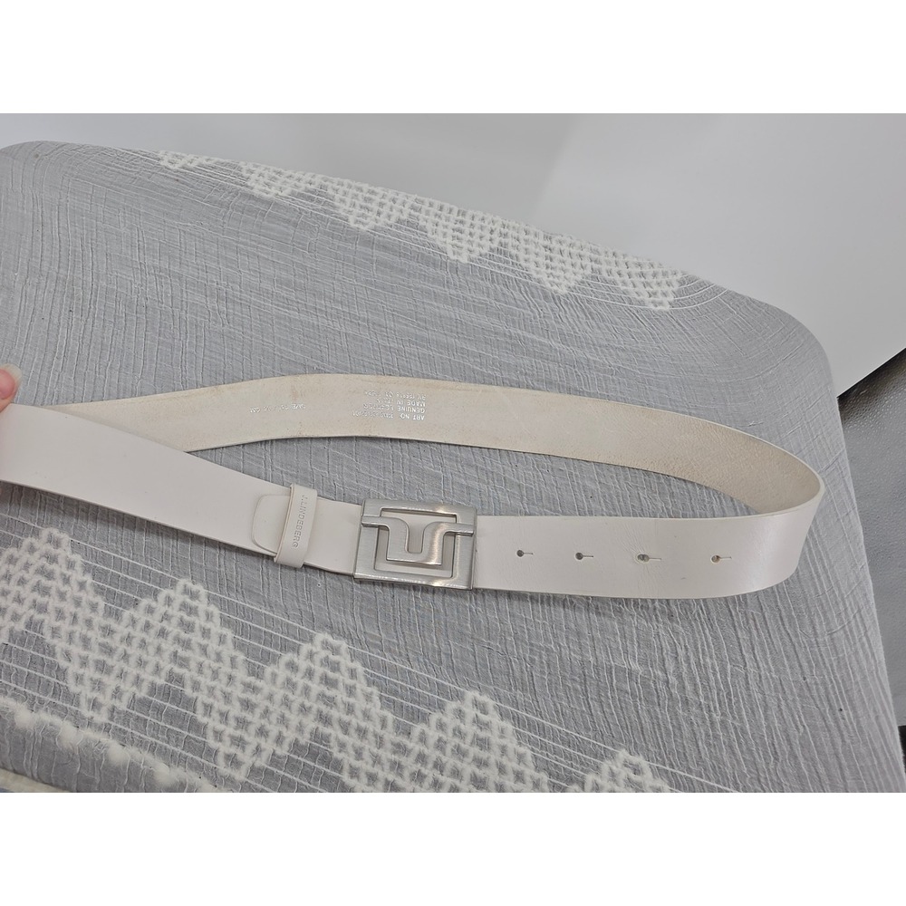 J.Lindeberg Mens White Leather Bridge Logo Buckle Belt Size 34 Made in Italy - Picture 2 of 7